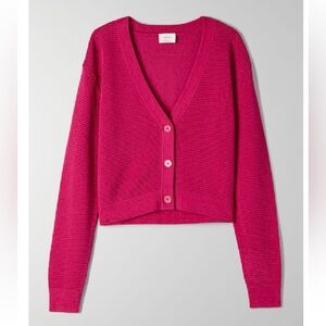 Aritzia Wilfred Pink V-Neck Cardigan Sweater